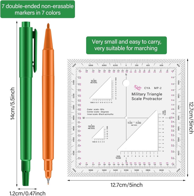 Oudain Military UTM/MGRS Coordinate Scale 7 Assorted Colors Military Map Markers Fine Point Pens Land Navigation Protractor and Map Reading and Grid Coordinate Reader Pairs with Compass - Image 3